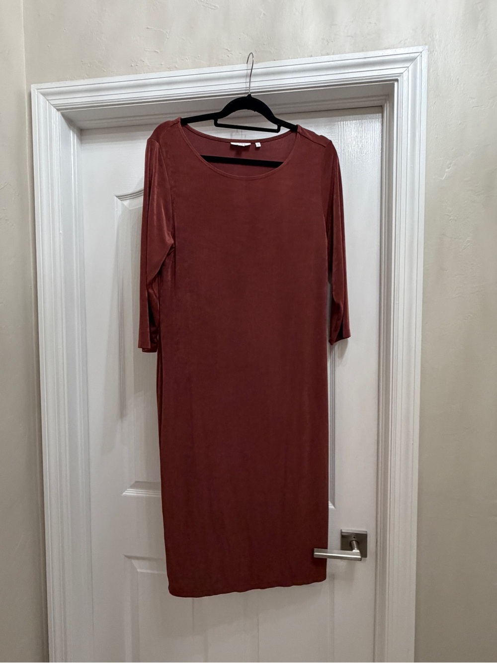 Chico’s Women's Simple Scoop Neck 3/4 Sleeve Dress - Rust